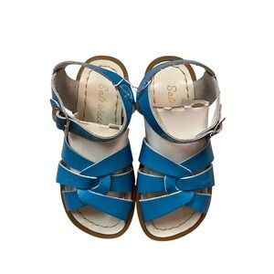 NWOT Salt Water Sandals Original Blue Patent Strappy Kids 10 Coastal Nautical